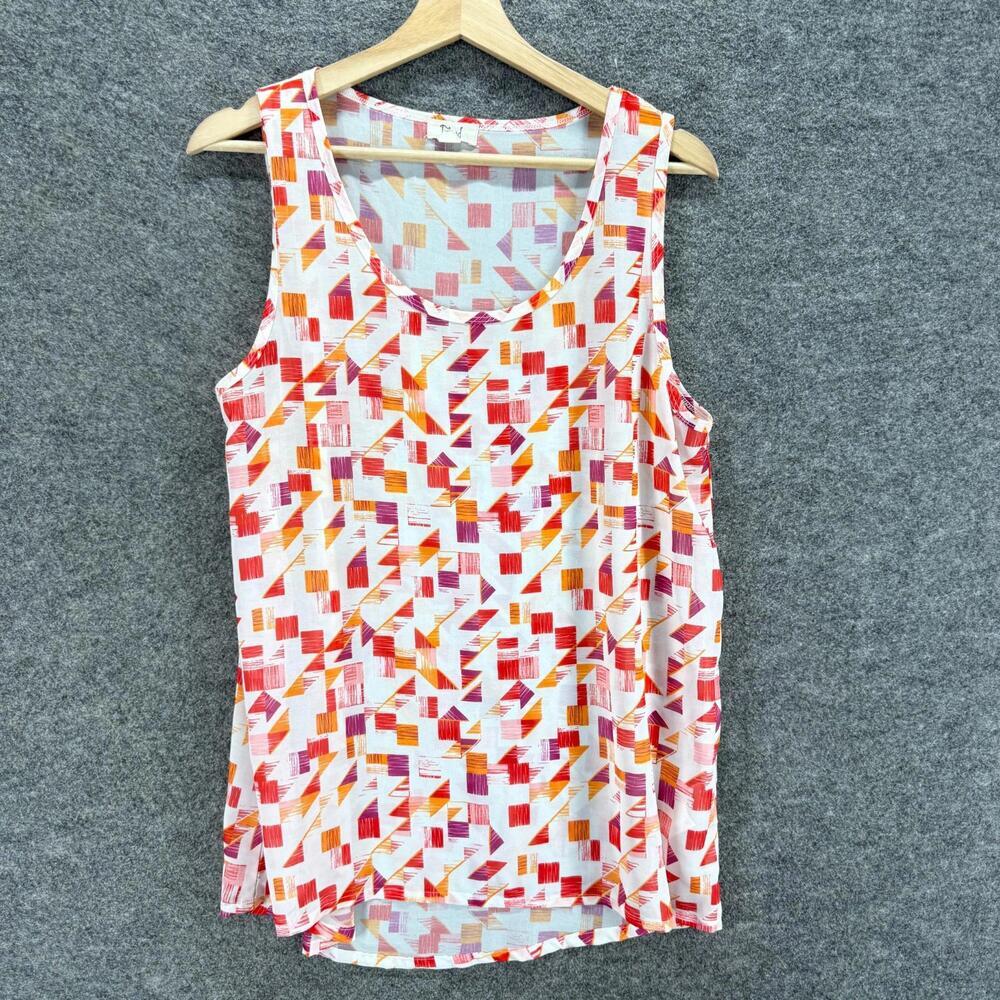 Found Blouse Women L Large White Geometric Sleeveless Wide Strap Round Neck